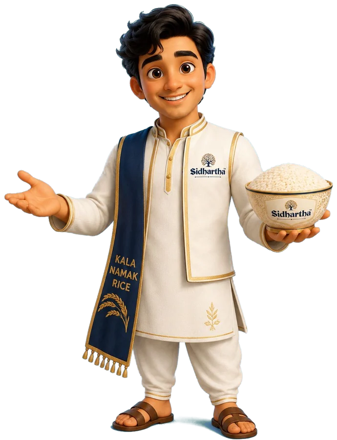 Sidhartha mascot presenting the Kala Namak rice